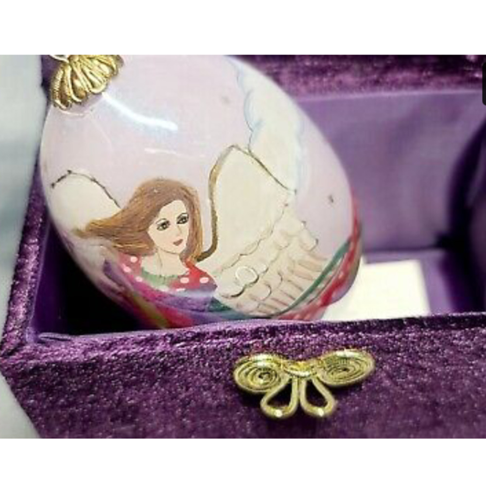 LI BIEN 2005 ANGEL HARP ORNAMENT, LAVENDER GLASS